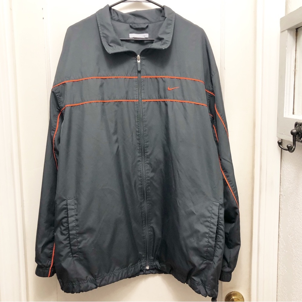 Nike Charcoal Gray & Orange Full Zip Windbreaker Jacket Size XXL